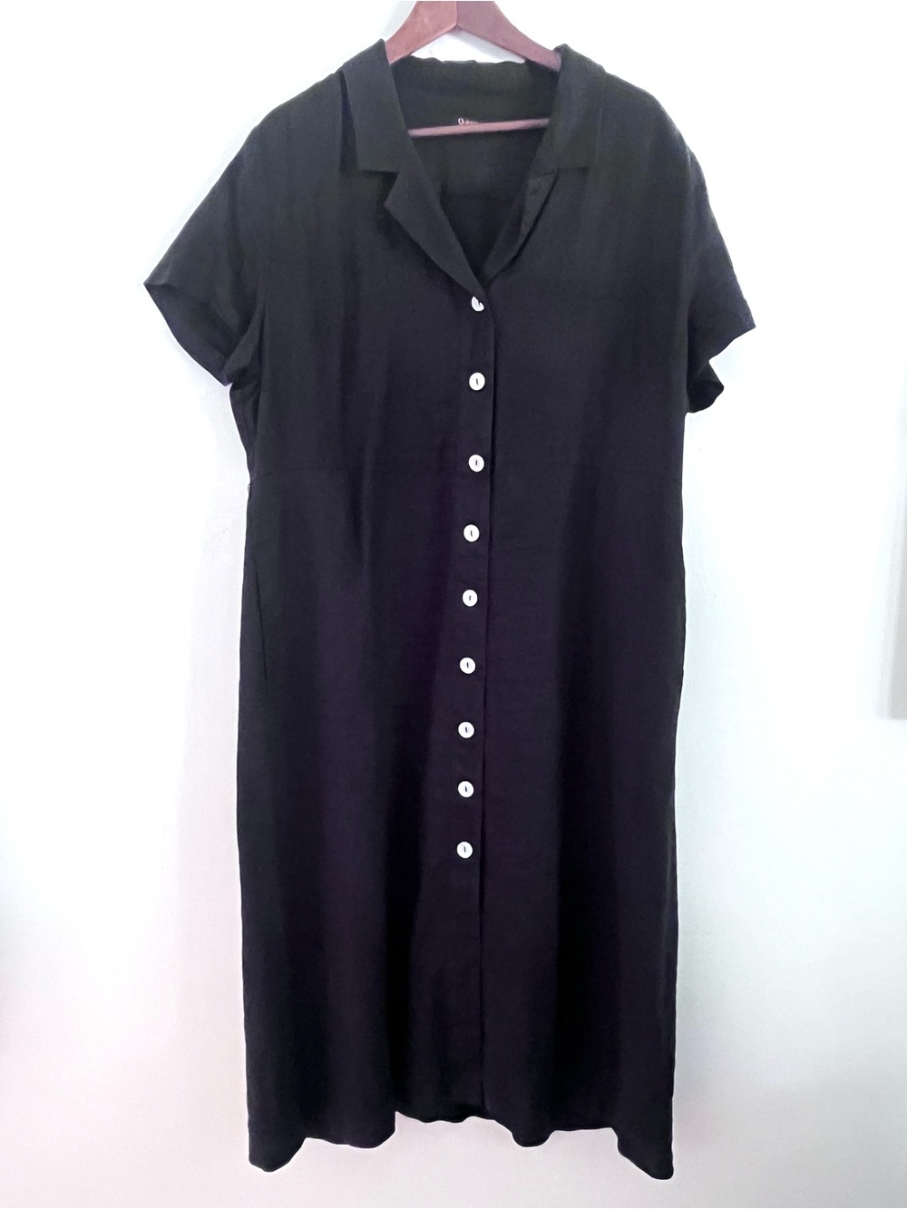 Quince Dress Button Front 100% European Linen Short Sleeve Black Women's Size XL